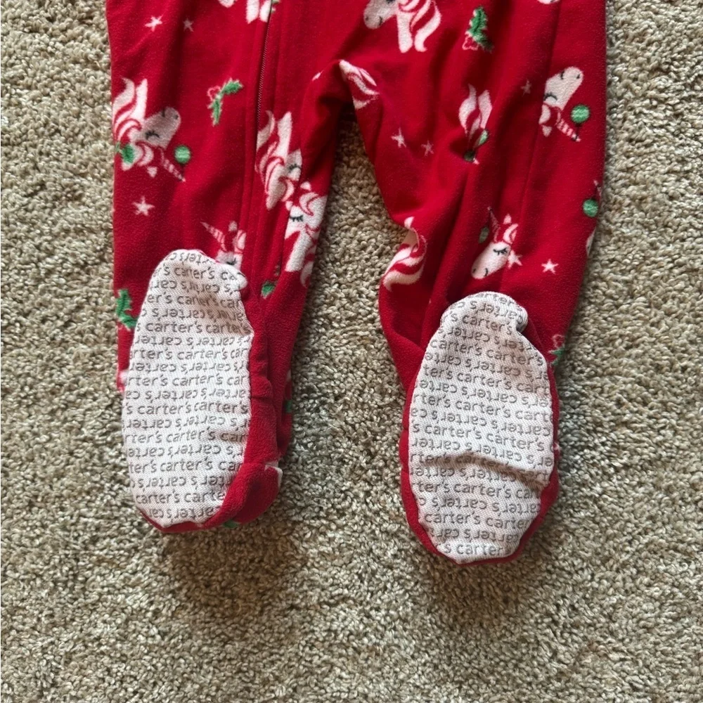 Carter’s Christmas Unicorn Fleece Pajamas Footed pajamas red holiday - 24 Months